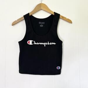 Champion Logo Black Active Racerback Fitted Crop Top Women's Small